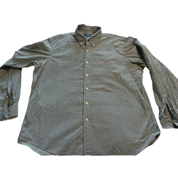 Ralph Lauren Custom Fit Hunter Green/White Check Orange Pony XXL Shirt Button Up - Picture 1 of 11